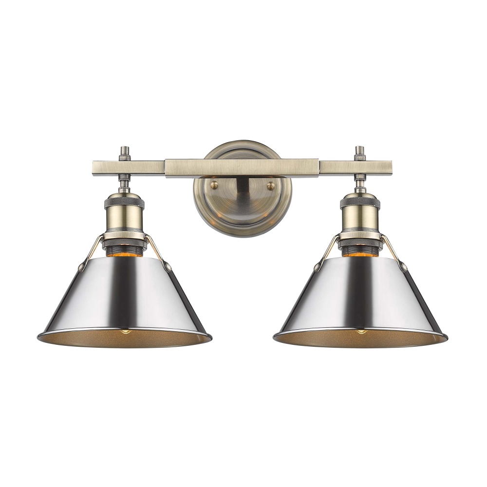 Yep by Golden Lighting Orwell 2-light Vanity in Aged Brass and Chrome shade